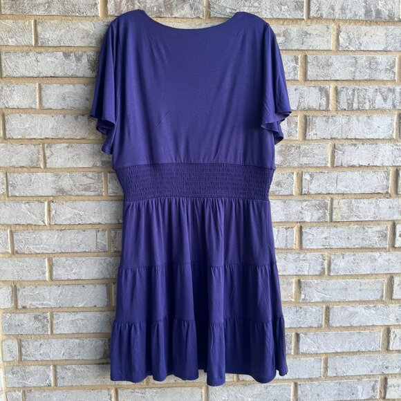 Loft Short Sleeve V-Neck Tiered Purple Dress Women's Size L - Picture 2 of 9
